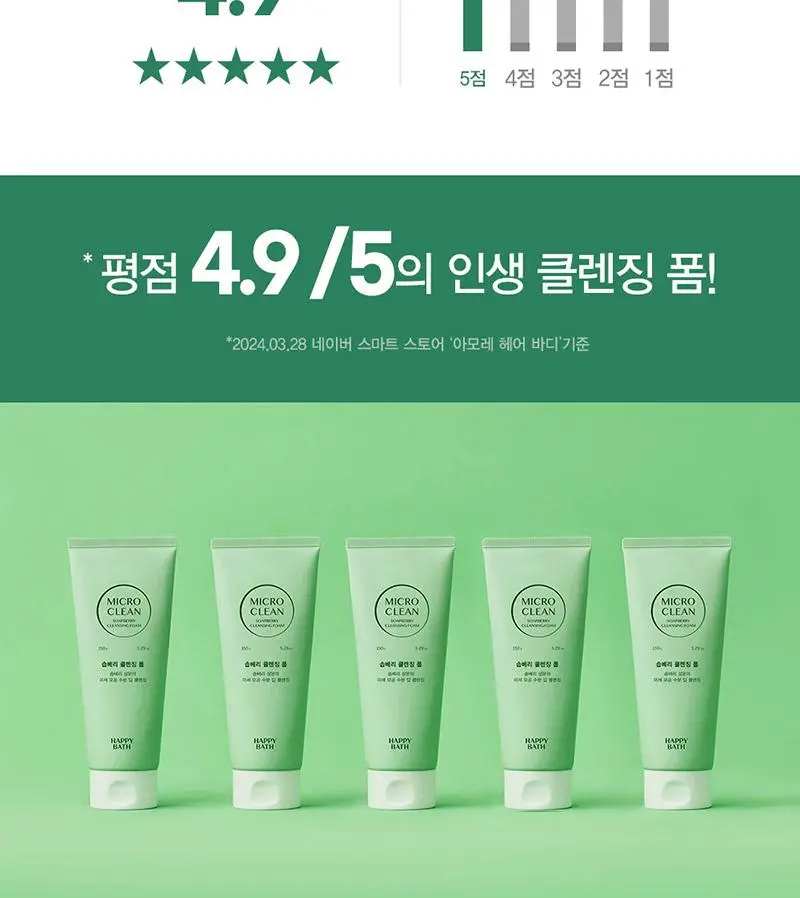 [약알칼리성] 해피바스 마이크로 클린 솝베리 클렌징 폼 150G 상세페이지 5